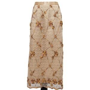 Vintage Lily & Taylor Silk Wool Blend Embroidered Floral Pencil Skirt Size 14